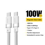 USB C to C 100W Magnetic Fast Charger Cable for Iphone 15 65W Type C to C Data Charging Wire for Laptop Samsung