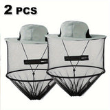 2pcs Beekeeping Hat with Mosquito Net, Bug Proof Head Net for Outdoor Activities, Beekeeping, Hiking, Gardening, Fishing, Breathable Mesh Bucket Hat, Unisex Sun Protection Hat for Men Women