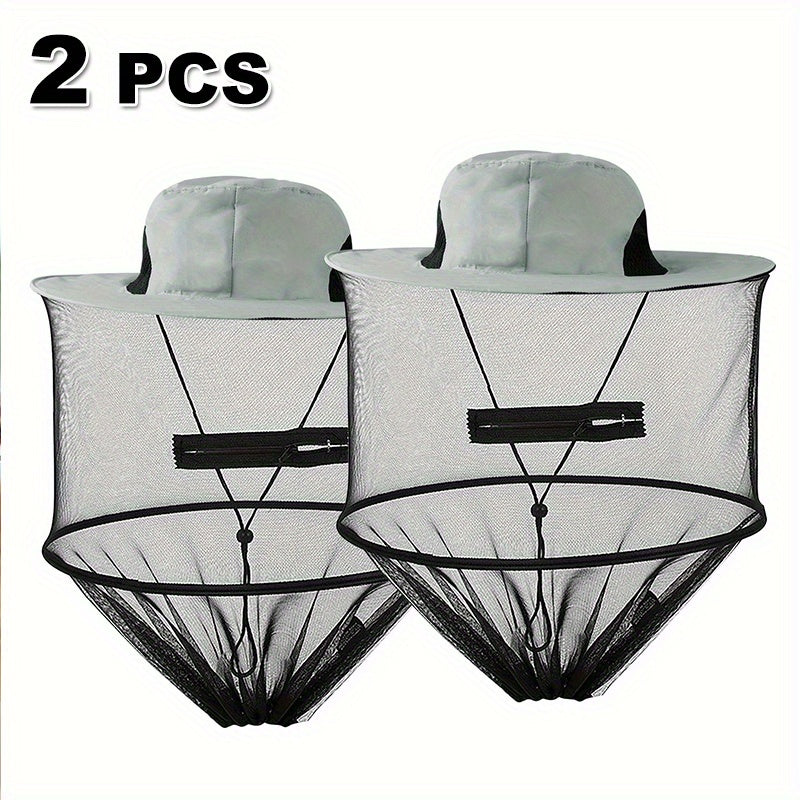 2pcs Beekeeping Hat with Mosquito Net, Bug Proof Head Net for Outdoor Activities, Beekeeping, Hiking, Gardening, Fishing, Breathable Mesh Bucket Hat, Unisex Sun Protection Hat for Men Women