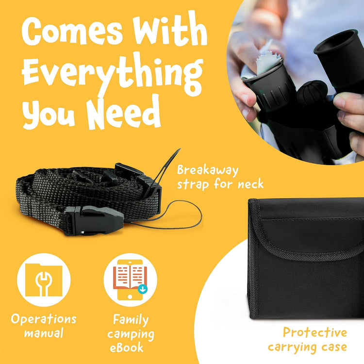 Think Peak Black Binoculars Science Toy for Kids Ages 4-8 Years - Real Compact Outdoor Adventure & STEM Educational Nature Hiking Explorer for Bird Watching, Camping Children’S Birthday Gift