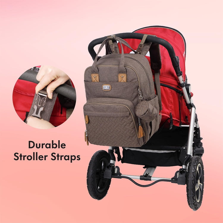 Diaper Bag Backpack with Portable Changing Pad, Pacifier Case and Stroller Straps, Large Unisex Baby Bags for Boys Girls, Multipurpose Travel Back Pack Moms Dads, Brown