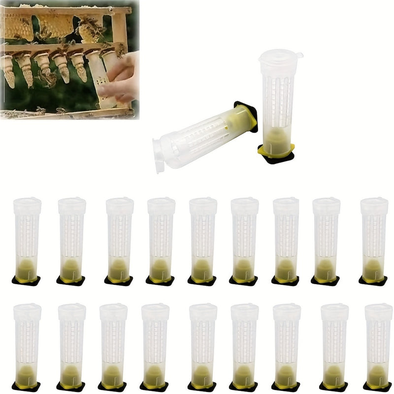 20 Sets Bee Queen Cage Rearing Cup With 99pcs Tag Stickers Beekeeping Equipment Insects Tools