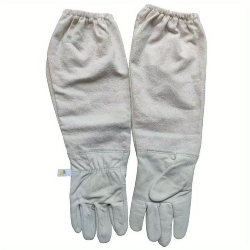 Premium White Beekeeper Gloves - Breathable Goatskin Faux Leather with Long Canvas Sleeve, Lightweight & Durable, Ideal for Beginners to Commercial Beekeepers, Hand Wash Only, Protective Bee Equipment | Smooth Texture Gloves