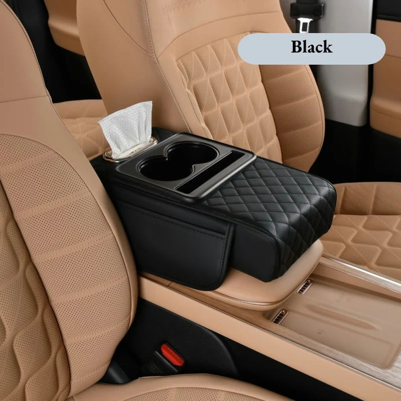 Auto Center Console Armrest Cushion with 2 Cup Holder Armrest Heightening Pad Auto Amrest Pillow Cover Pad for All Seasons