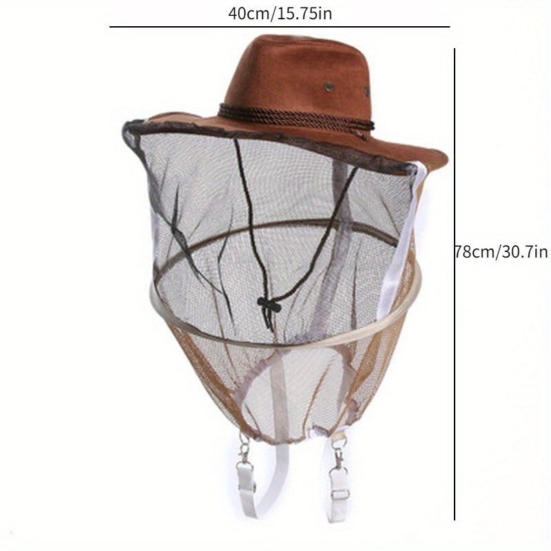 Beekeeper Protective Hat with Detachable Mesh Veil - Breathable Nylon Net Yarn & Jean Fabric, Wide Brim Sun Protection, Reinforced Stitching - Lightweight Beekeeping Safety Gear for Outdoor Polling, Insect Protection, Veelike