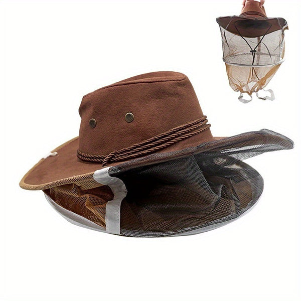 Beekeeper Protective Hat with Detachable Mesh Veil - Breathable Nylon Net Yarn & Jean Fabric, Wide Brim Sun Protection, Reinforced Stitching - Lightweight Beekeeping Safety Gear for Outdoor Polling, Insect Protection, Veelike