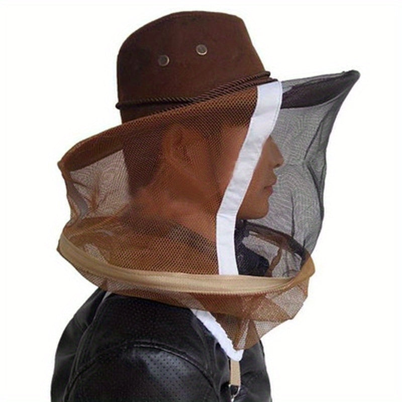 Beekeeper Protective Hat with Detachable Mesh Veil - Breathable Nylon Net Yarn & Jean Fabric, Wide Brim Sun Protection, Reinforced Stitching - Lightweight Beekeeping Safety Gear for Outdoor Polling, Insect Protection, Veelike