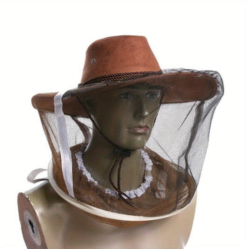 Beekeeper Protective Hat with Detachable Mesh Veil - Breathable Nylon Net Yarn & Jean Fabric, Wide Brim Sun Protection, Reinforced Stitching - Lightweight Beekeeping Safety Gear for Outdoor Polling, Insect Protection, Veelike