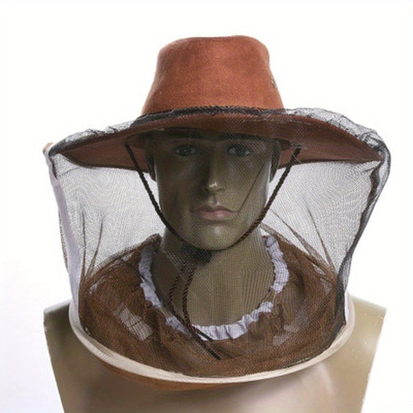 Beekeeper Protective Hat with Detachable Mesh Veil - Breathable Nylon Net Yarn & Jean Fabric, Wide Brim Sun Protection, Reinforced Stitching - Lightweight Beekeeping Safety Gear for Outdoor Polling, Insect Protection, Veelike