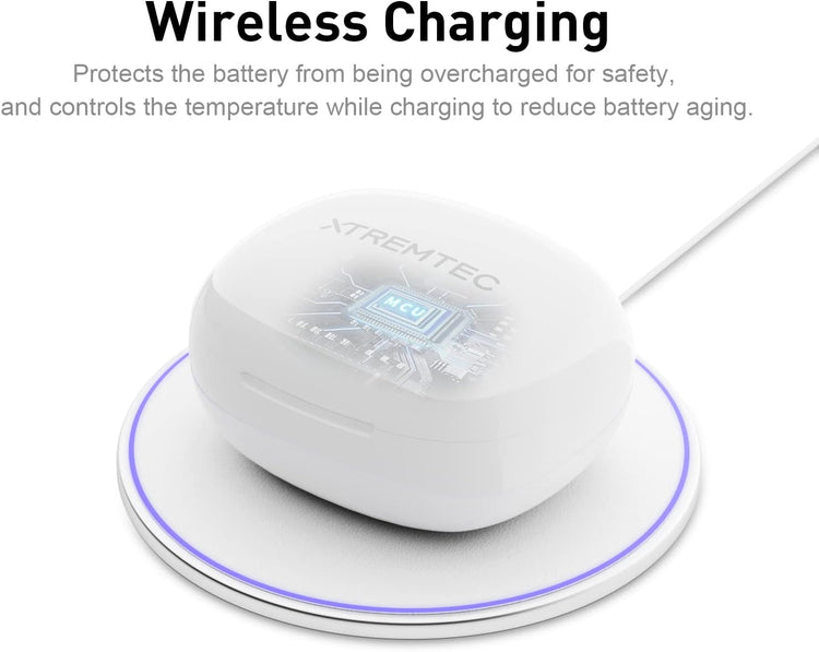 Bluetooth Noise Cancelling Wireless Earbuds for Iphone/Android, In-Ear Sweatproof Stereo Bass Headphones, Immersive Sound Bluetooth 5.2 Earphones with Microphones,En-Able Computer (White)