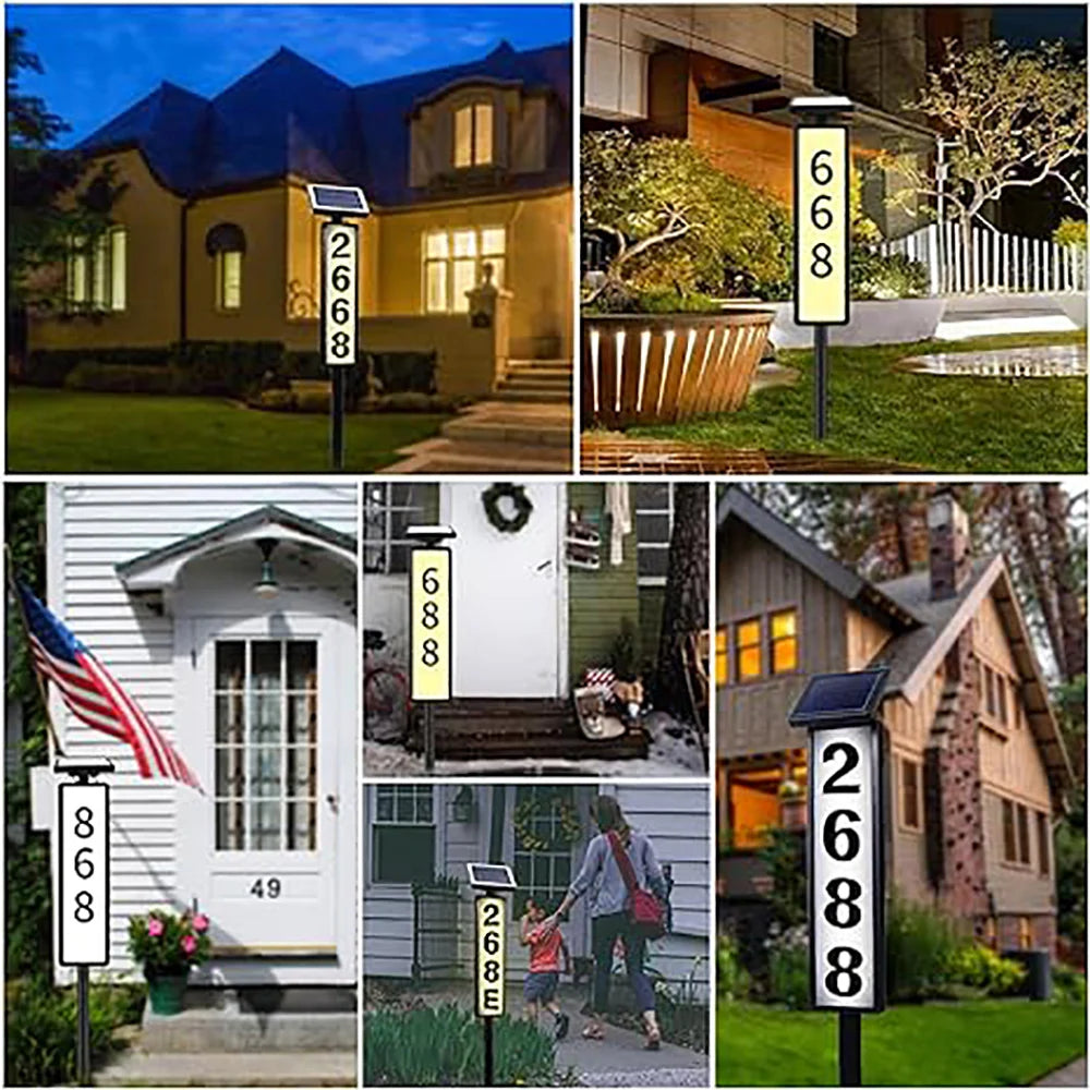 Solar Light House Address Numbers Sign LED Illuminated Outdoor Solar Powered House Numbers Lightfor Home Yard Garden House