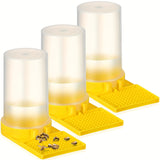 3 Pack Yellow Plastic Bee Water Feeder with Transparent Container & Ant-Proof Hexagonal Base - Beehive Entrance Feeder for Beekeeping, Honey Frames, Garden Colonies - Prevents Contamination, Ensures Clean Water Supply, Transp