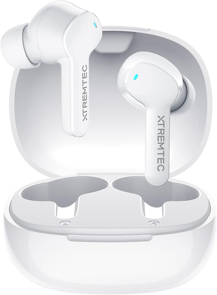 Bluetooth Noise Cancelling Wireless Earbuds for Iphone/Android, In-Ear Sweatproof Stereo Bass Headphones, Immersive Sound Bluetooth 5.2 Earphones with Microphones,En-Able Computer (White)