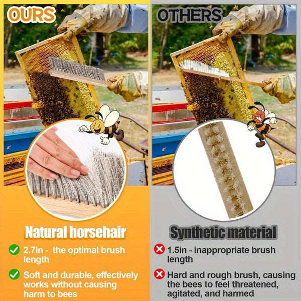 Beekeeping Brush for Beekeepers Natural Horsehair Bee Brush with Wooden Handle, Bee Hive Supplies Beekeeping Equipment for Bee Keepers
