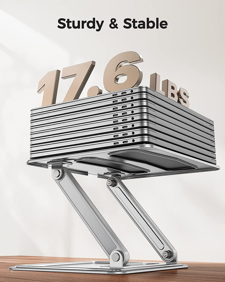 Laptop Stand for Desk, Adjustable & Foldable Laptop Riser for 10-15.6 Inch Laptops, Computer Stand for Macbook/Notebook, Portable Ergonomic Holder up to 17.6Lbs - Silver