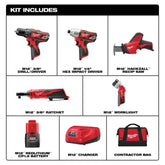 M12 12V Lithium-Ion Cordless Combo Kit (5-Tool) with Two 1.5 Ah Batteries, Charger and Tool Bag