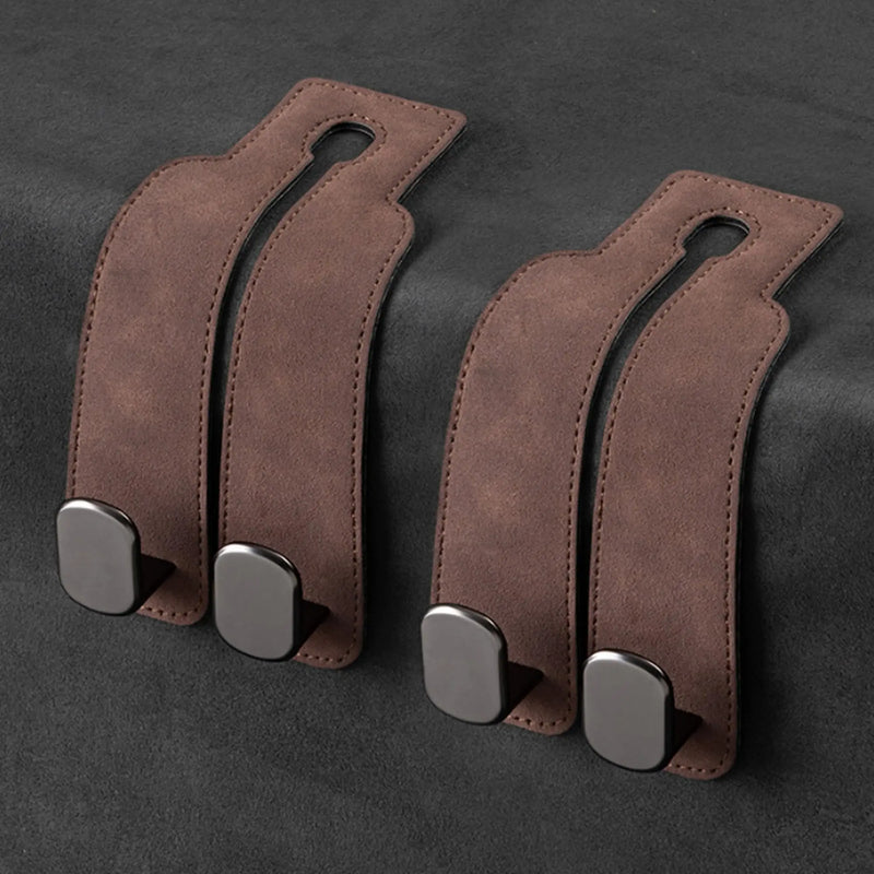 Universal Metal Car Seat Headrest Hook 2 in 1 Soft Leather Car Seat Back Hook for Purse Bag Backpack Double Hook Car Seat Hanger