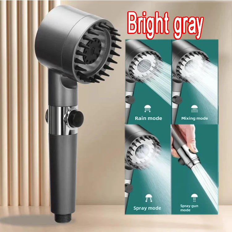 High Pressurized Filter Shower Head 3-Mode Adjustable Spray with Massage Brush Rain Faucet Bathroom Accessories
