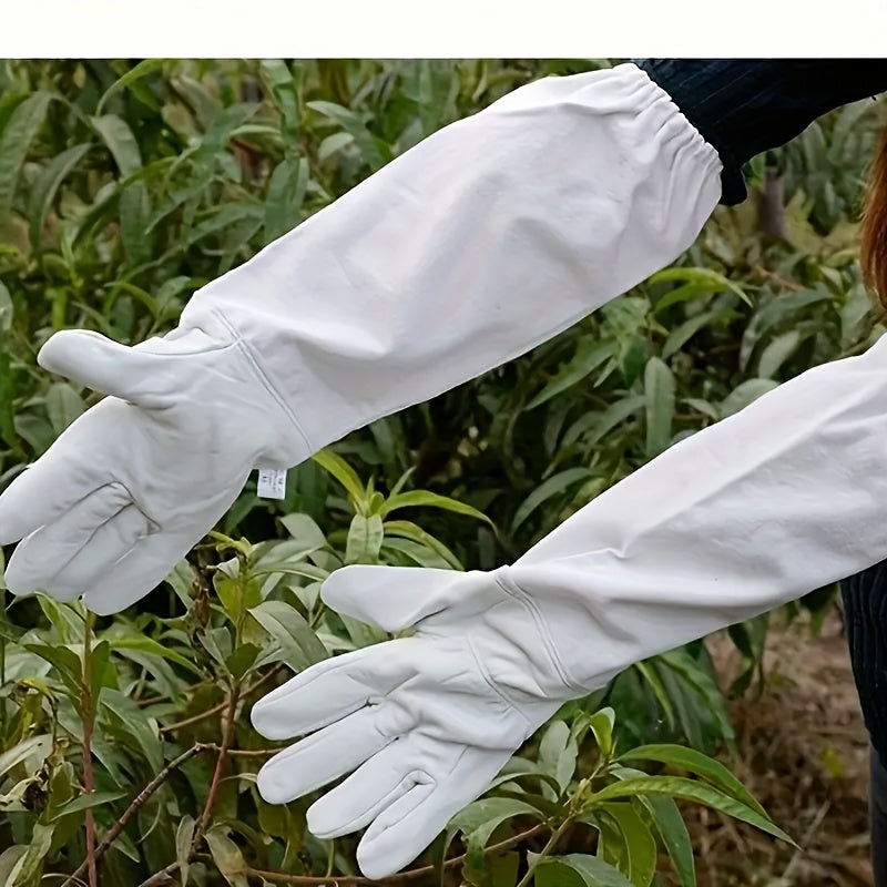 Premium White Beekeeper Gloves - Breathable Goatskin Faux Leather with Long Canvas Sleeve, Lightweight & Durable, Ideal for Beginners to Commercial Beekeepers, Hand Wash Only, Protective Bee Equipment | Smooth Texture Gloves