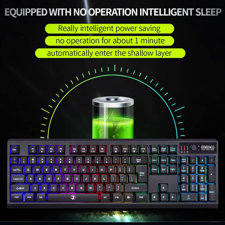 C104 Wireless Gaming Keyboard and Mouse Combo - RGB Backlit, Mechanical Feel, Anti-Ghosting, Rechargeable Battery, 7D 3200DPI Mice for Gamers