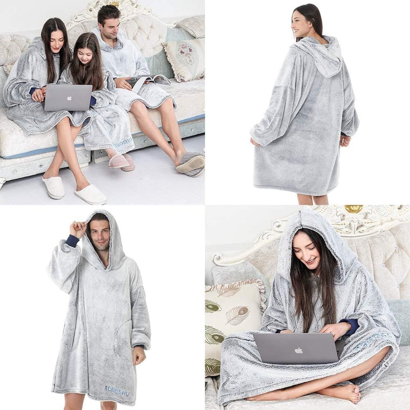 Blanket Sweatshirt Hoodie Wearable Blanket , Luxury Lightweight with Sleeves and Pockets Tv-Blanket for Men,Women,Kids(For Family)