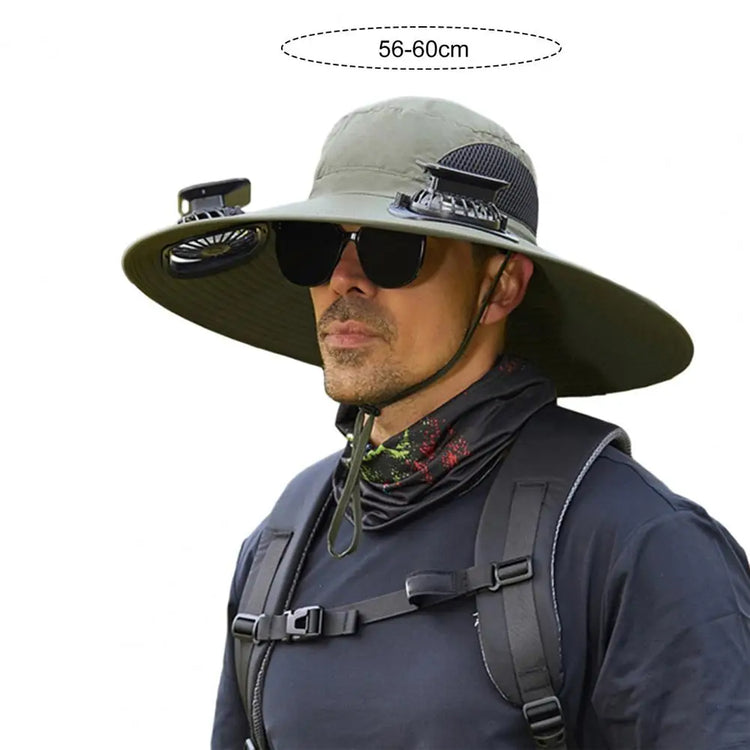 Outdoor Solar Fan Hat with Dual Power Supply Wide Brim Sun Hat with Built-In Solar Fan Fishing Hiking Gardening Hat