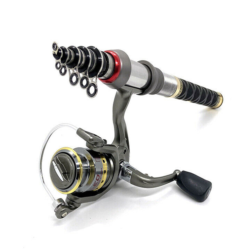 Telescopic Fishing Rod Sea Saltwater Spinning Pole Reel Combo 100M Line Full Kit