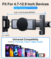 Tablet Holder Mount for Car Headrest Back Seat 360 Rotate Phone Stand Long Arm Adjustable with 2 Hook Fit for 4.7-12 Device