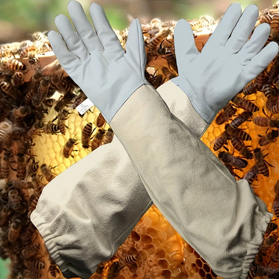 Premium White Beekeeper Gloves - Breathable Goatskin Faux Leather with Long Canvas Sleeve, Lightweight & Durable, Ideal for Beginners to Commercial Beekeepers, Hand Wash Only, Protective Bee Equipment | Smooth Texture Gloves