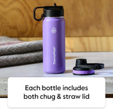 Bottle with Chug Lid & Straw Lid - Insulated Stainless Steel Water Bottle with Leak-Proof Lids - Dishwasher-Safe Reusable Bottle & Lids - Durable Bottle, 2 Straws & 2 Lids - 24 Oz, Cobalt