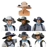 Outdoor Solar Fan Hat with Dual Power Supply Wide Brim Sun Hat with Built-In Solar Fan Fishing Hiking Gardening Hat