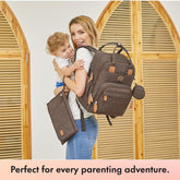 Diaper Bag Backpack with Portable Changing Pad, Pacifier Case and Stroller Straps, Large Unisex Baby Bags for Boys Girls, Multipurpose Travel Back Pack Moms Dads, Brown