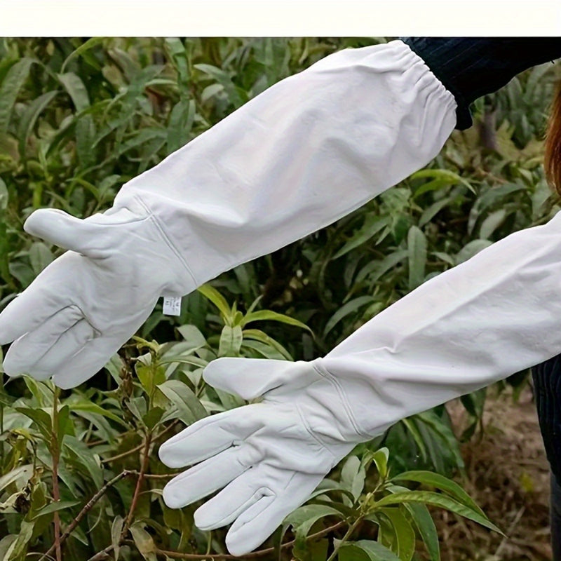 Premium White Beekeeper Gloves - Breathable Goatskin Faux Leather with Long Canvas Sleeve, Lightweight & Durable, Ideal for Beginners to Commercial Beekeepers, Hand Wash Only, Protective Bee Equipment | Smooth Texture Gloves