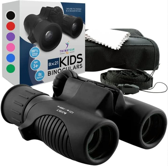 Think Peak Black Binoculars Science Toy for Kids Ages 4-8 Years - Real Compact Outdoor Adventure & STEM Educational Nature Hiking Explorer for Bird Watching, Camping Children’S Birthday Gift