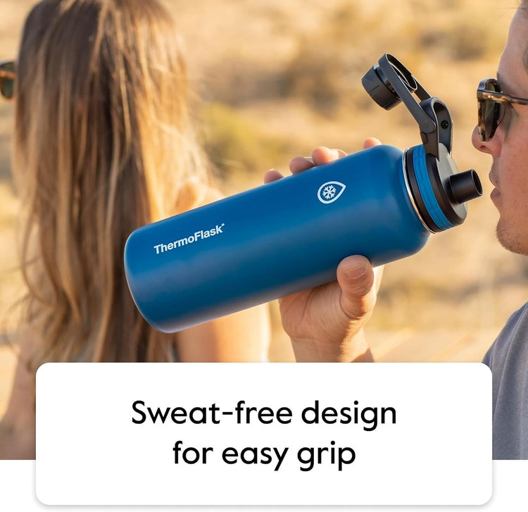 Bottle with Chug Lid & Straw Lid - Insulated Stainless Steel Water Bottle with Leak-Proof Lids - Dishwasher-Safe Reusable Bottle & Lids - Durable Bottle, 2 Straws & 2 Lids - 24 Oz, Cobalt