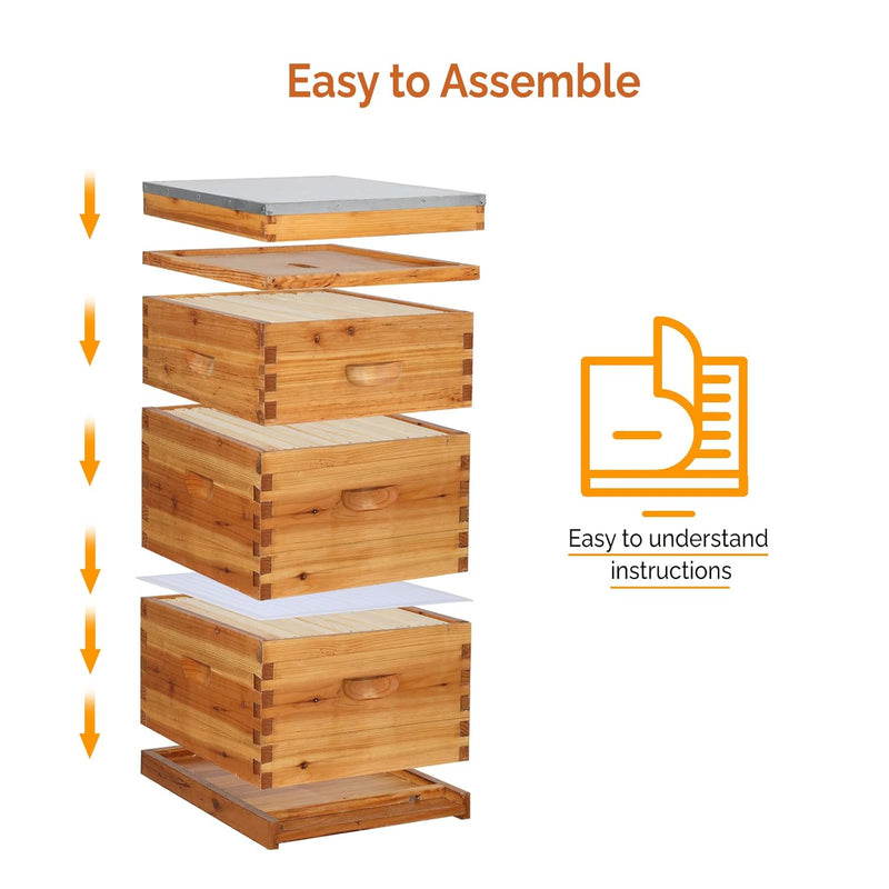VINGLI Comprehensive Beekeeping Starter Kit - 10-Frame Hive with Wax-Enriched Frames and Ready-Made Beeswax Foundations, Triple Layer Construction for Enhanced Apiary Management
