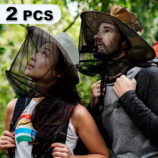 2pcs Beekeeping Hat with Mosquito Net, Bug Proof Head Net for Outdoor Activities, Beekeeping, Hiking, Gardening, Fishing, Breathable Mesh Bucket Hat, Unisex Sun Protection Hat for Men Women