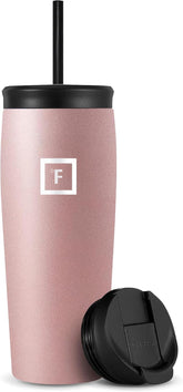 Nomad Tumbler - 2 Lids (Straw/Flip), Vacuum Insulated Stainless Steel Bottle, Double Walled, Drinking Cup, Thermos Coffee Travel Mug, Water - Rose Gold, 20 Oz