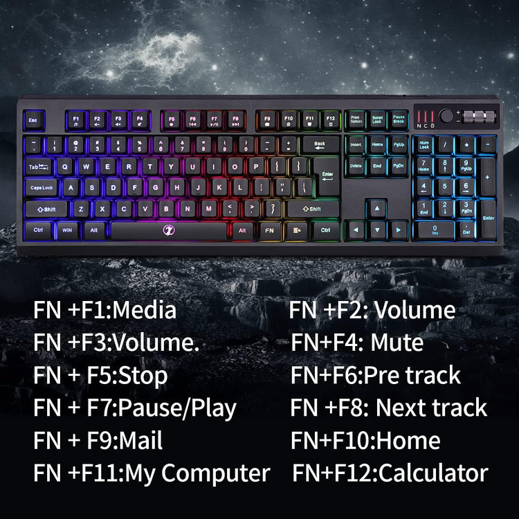 C104 Wireless Gaming Keyboard and Mouse Combo - RGB Backlit, Mechanical Feel, Anti-Ghosting, Rechargeable Battery, 7D 3200DPI Mice for Gamers