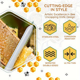 Three-pieces set Uncapping Knife Beekeeping Tool, Stainless Steel 11-inch Serrated Blade Honey Comb Knife Scraper, Manual Honey Extractor and Uncapper with Wooden Handle