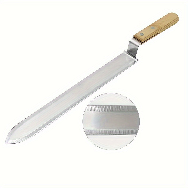 Three-pieces set Uncapping Knife Beekeeping Tool, Stainless Steel 11-inch Serrated Blade Honey Comb Knife Scraper, Manual Honey Extractor and Uncapper with Wooden Handle