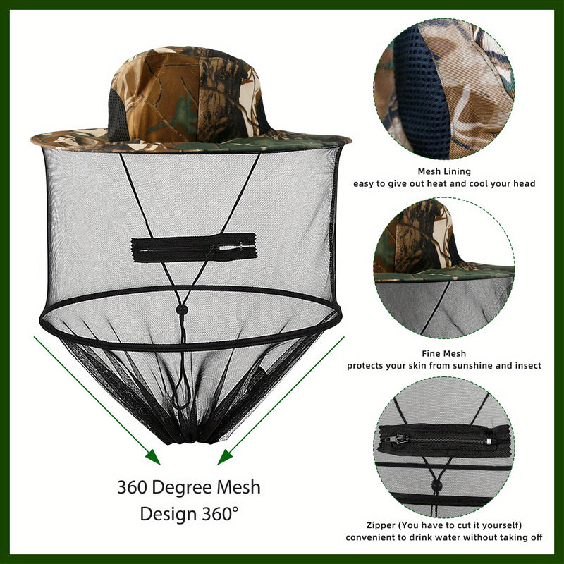 2pcs Beekeeping Hat with Mosquito Net, Bug Proof Head Net for Outdoor Activities, Beekeeping, Hiking, Gardening, Fishing, Breathable Mesh Bucket Hat, Unisex Sun Protection Hat for Men Women