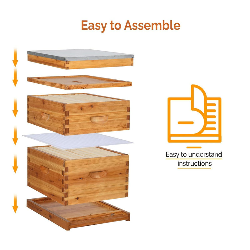 VINGLI Comprehensive Beekeeping Starter Kit - 10-Frame Hive with Wax-Enriched Frames and Ready-Made Beeswax Foundations, Triple Layer Construction for Enhanced Apiary Management