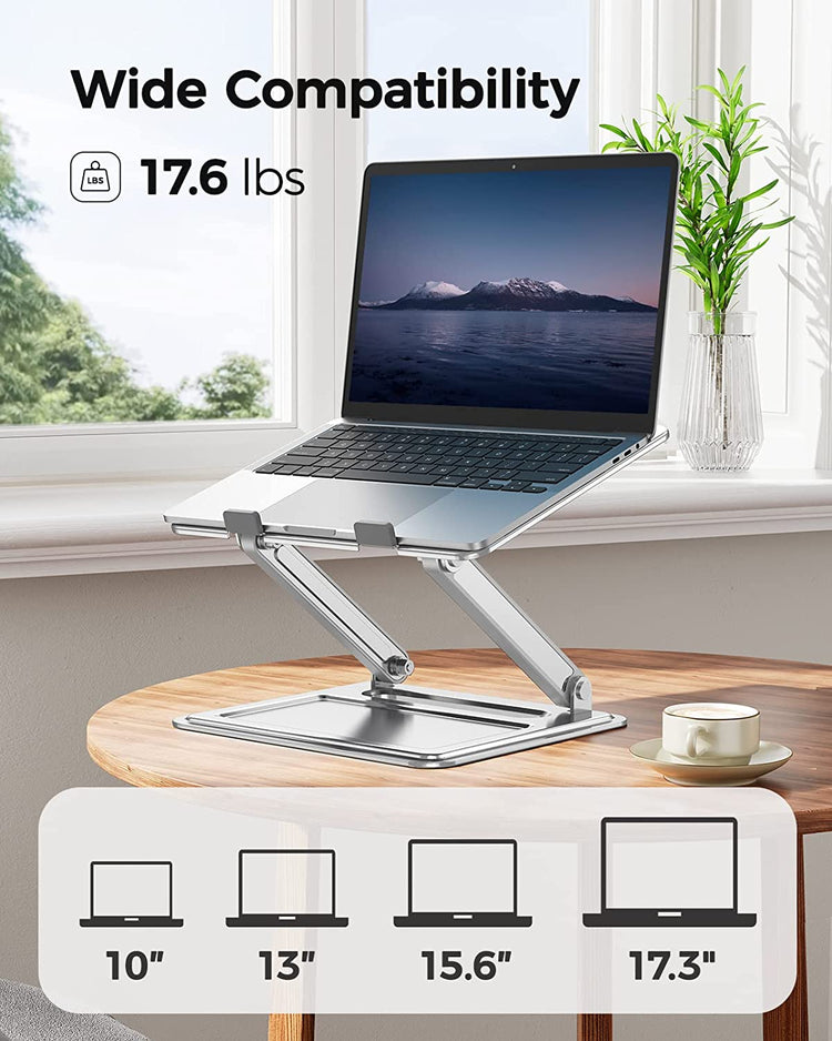 Laptop Stand for Desk, Adjustable & Foldable Laptop Riser for 10-15.6 Inch Laptops, Computer Stand for Macbook/Notebook, Portable Ergonomic Holder up to 17.6Lbs - Silver