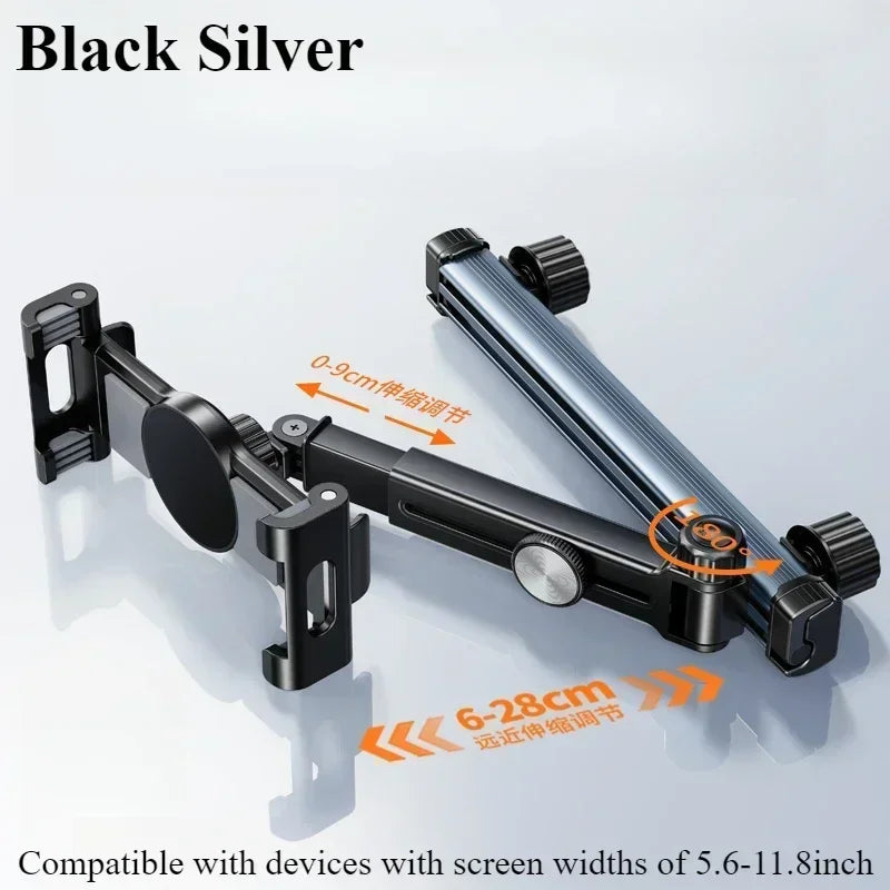 Tablet Holder Mount for Car Headrest Back Seat 360 Rotate Phone Stand Long Arm Adjustable with 2 Hook Fit for 4.7-12 Device