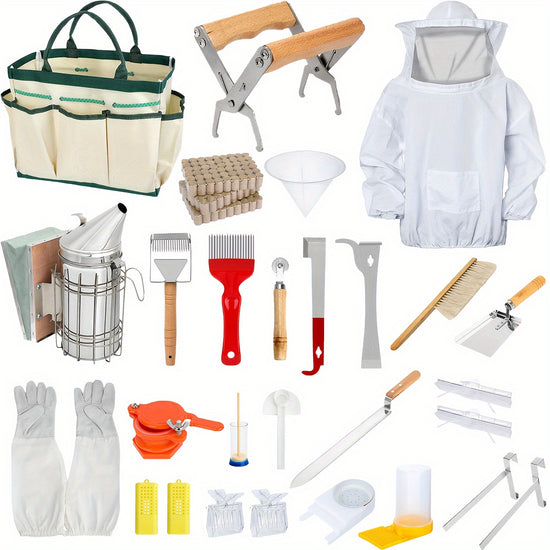 30PCS Ultimate Beekeeping Starter Kit - Stainless Steel Beekeeping Suit, Jacket, Hive Equipment, and Tools for Beginners and Professionals - Complete Bee Keeping Supplies for Safe and Efficient Bee Farming