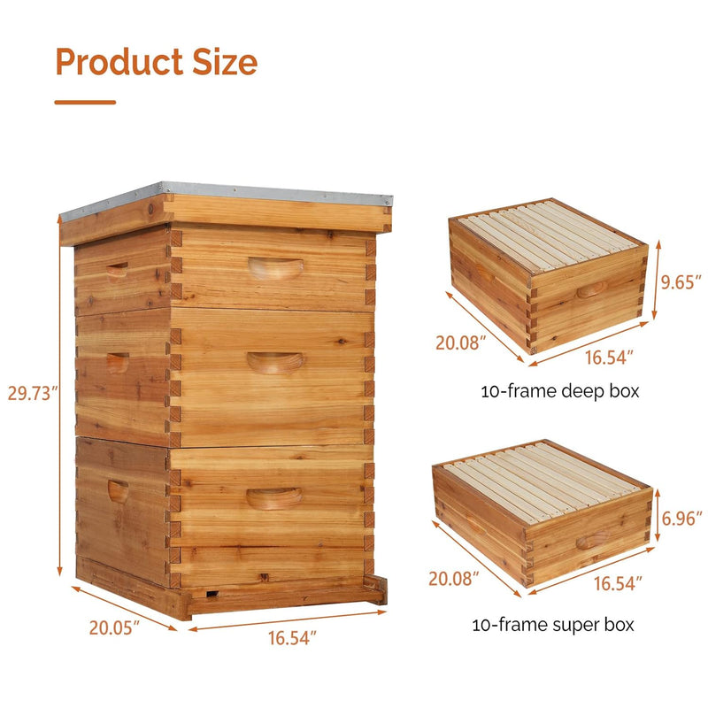 VINGLI Comprehensive Beekeeping Starter Kit - 10-Frame Hive with Wax-Enriched Frames and Ready-Made Beeswax Foundations, Triple Layer Construction for Enhanced Apiary Management