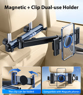 Tablet Holder Mount for Car Headrest Back Seat 360 Rotate Phone Stand Long Arm Adjustable with 2 Hook Fit for 4.7-12 Device