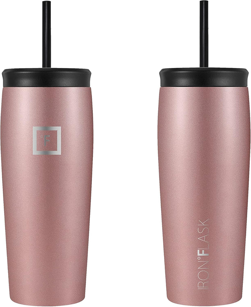 Nomad Tumbler - 2 Lids (Straw/Flip), Vacuum Insulated Stainless Steel Bottle, Double Walled, Drinking Cup, Thermos Coffee Travel Mug, Water - Rose Gold, 20 Oz