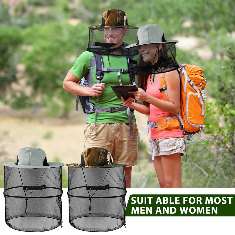 2pcs Beekeeping Hat with Mosquito Net, Bug Proof Head Net for Outdoor Activities, Beekeeping, Hiking, Gardening, Fishing, Breathable Mesh Bucket Hat, Unisex Sun Protection Hat for Men Women